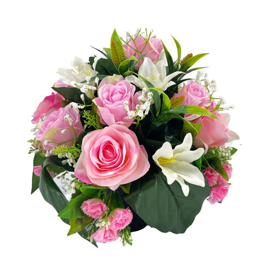 Fay Pink Rose Lily Artificial Flower Graveside Cemetery Memorial Arrangement