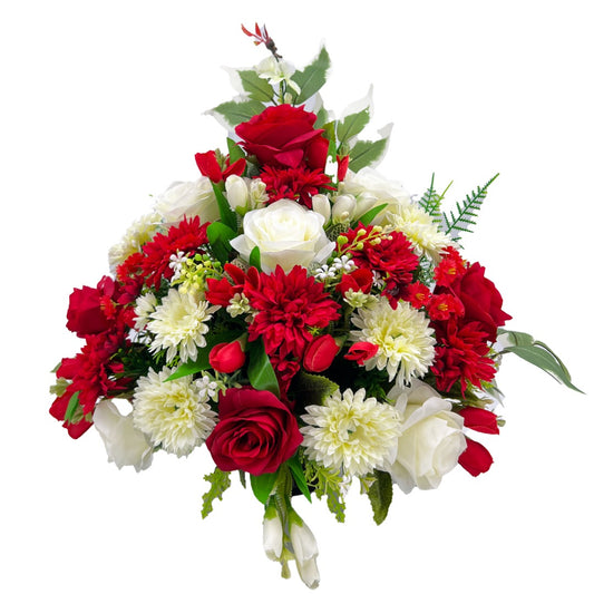 Anne Large Red White Rose Daisy Artificial Flower Graveside Cemetery Memorial Arrangement