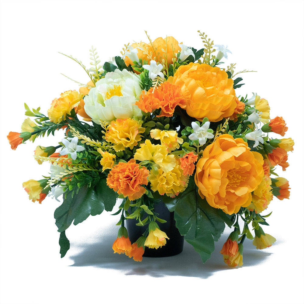 April Yellow Peony Artificial Flower Memorial Arrangement