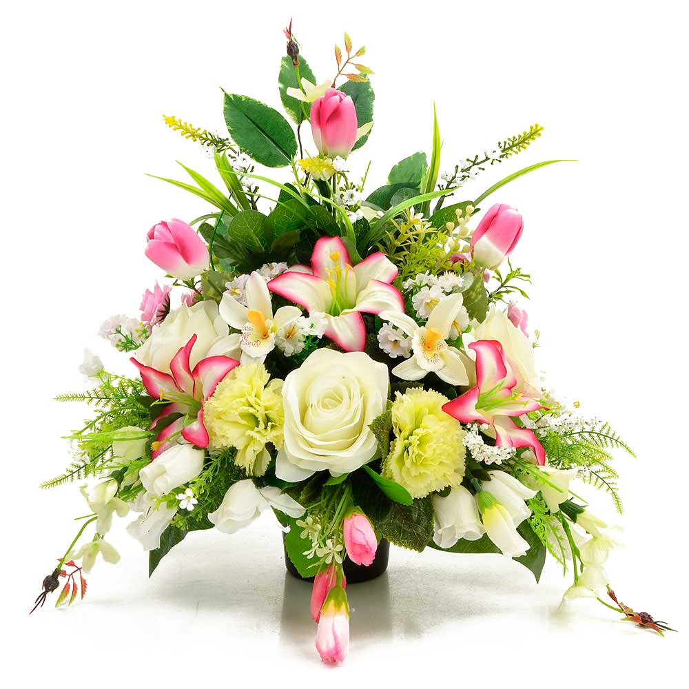 Nyah pink lily and tulip artificial grave flowers