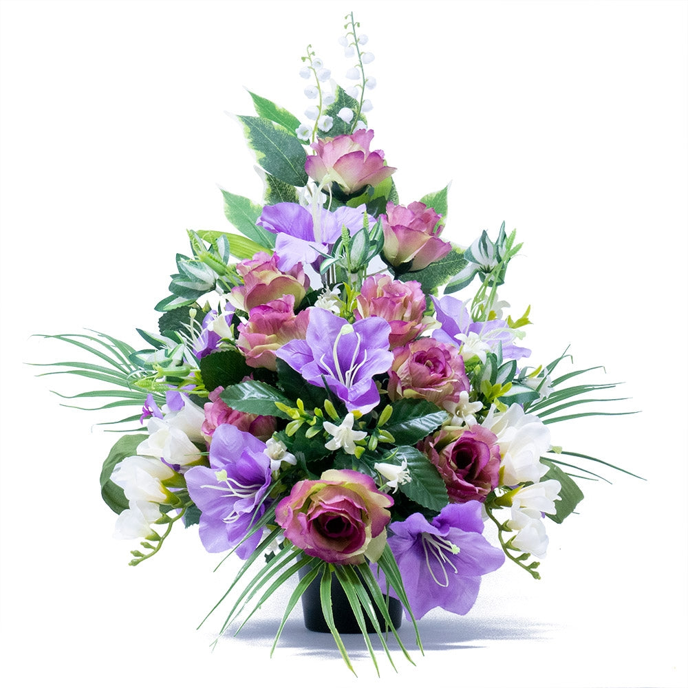 Tilly purple rose and lily artificial grave flowers