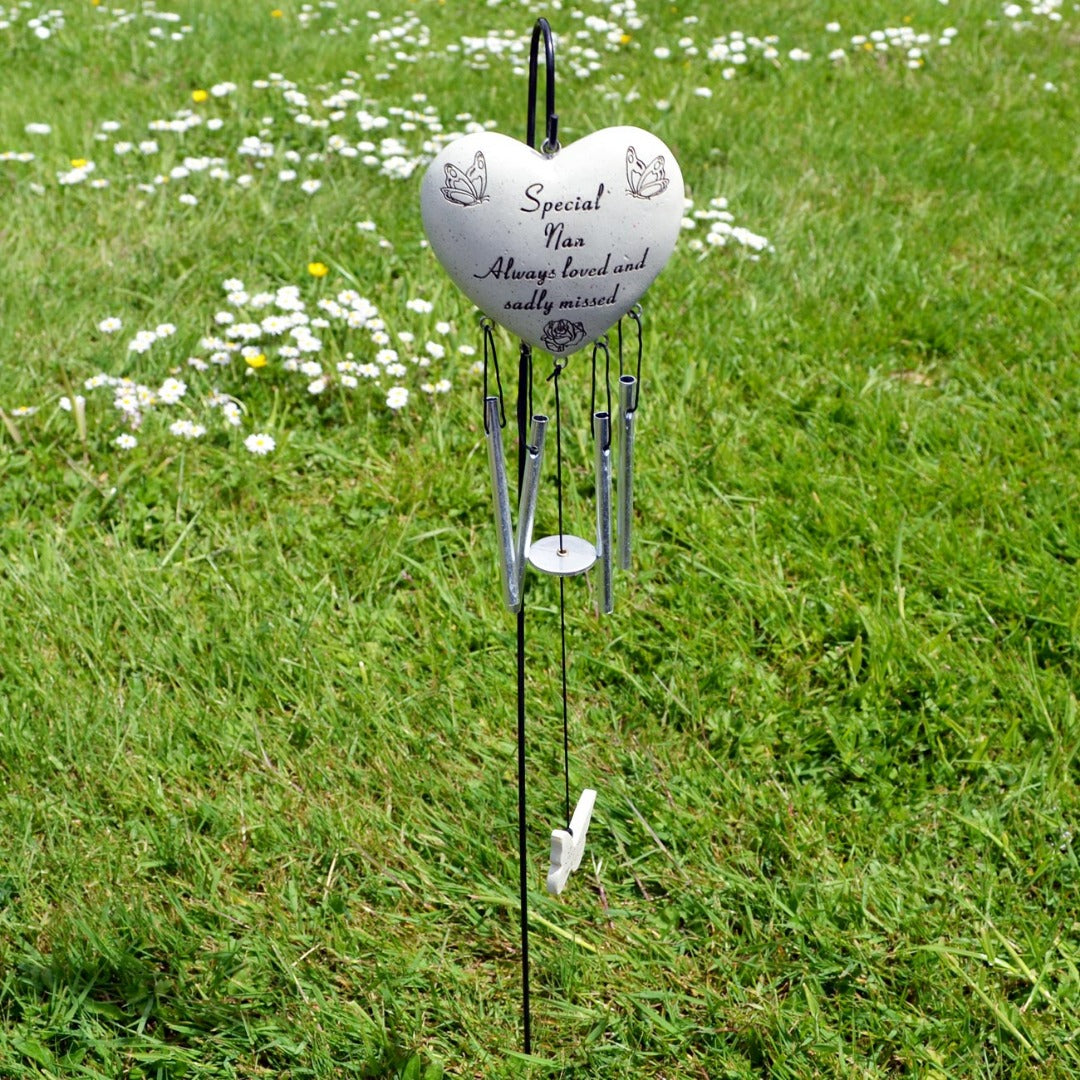 Special Nan Always Loved Sadly Missed Heart Wind Chime - Angraves Memorials