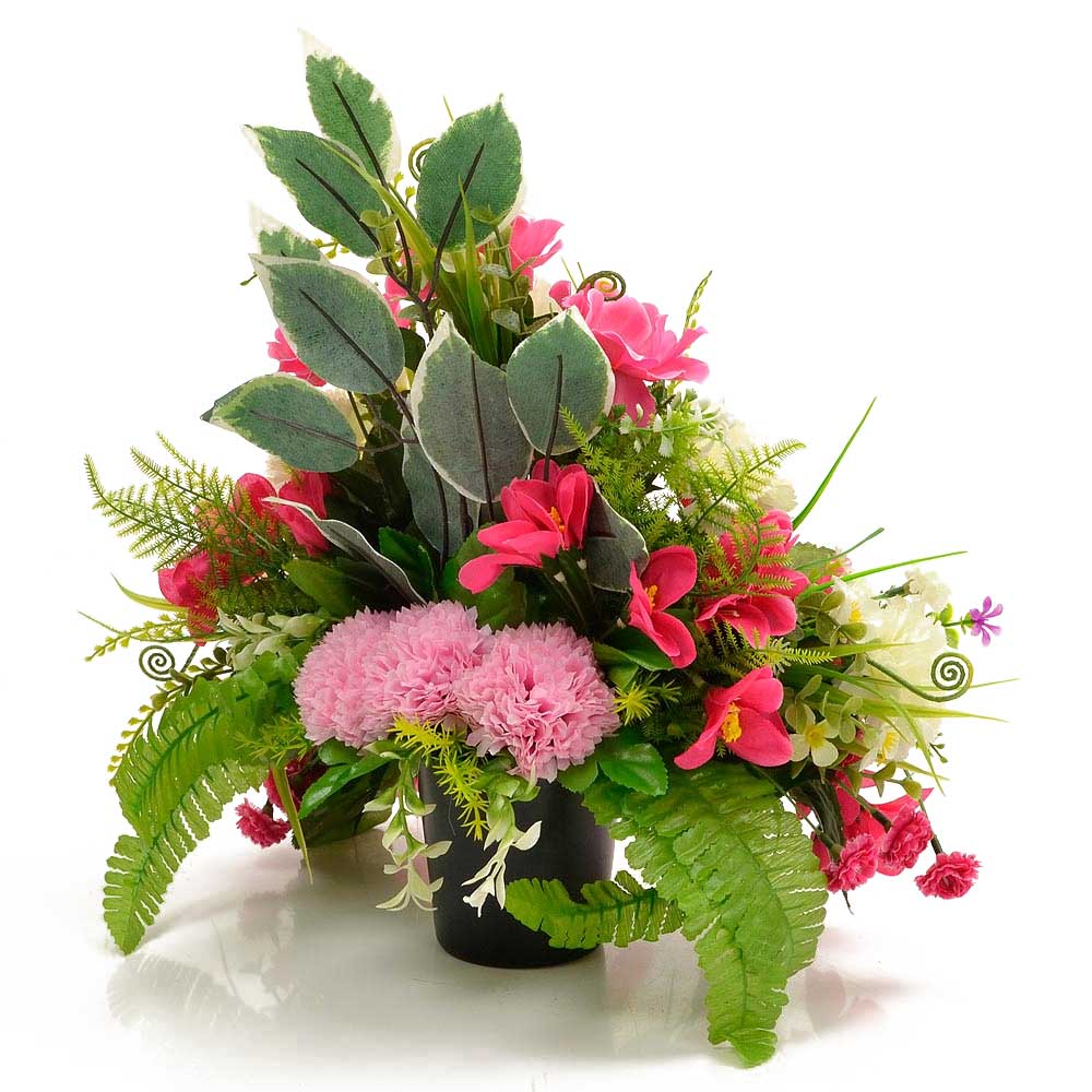 Olee pink and white anemone artificial grave flowers close up