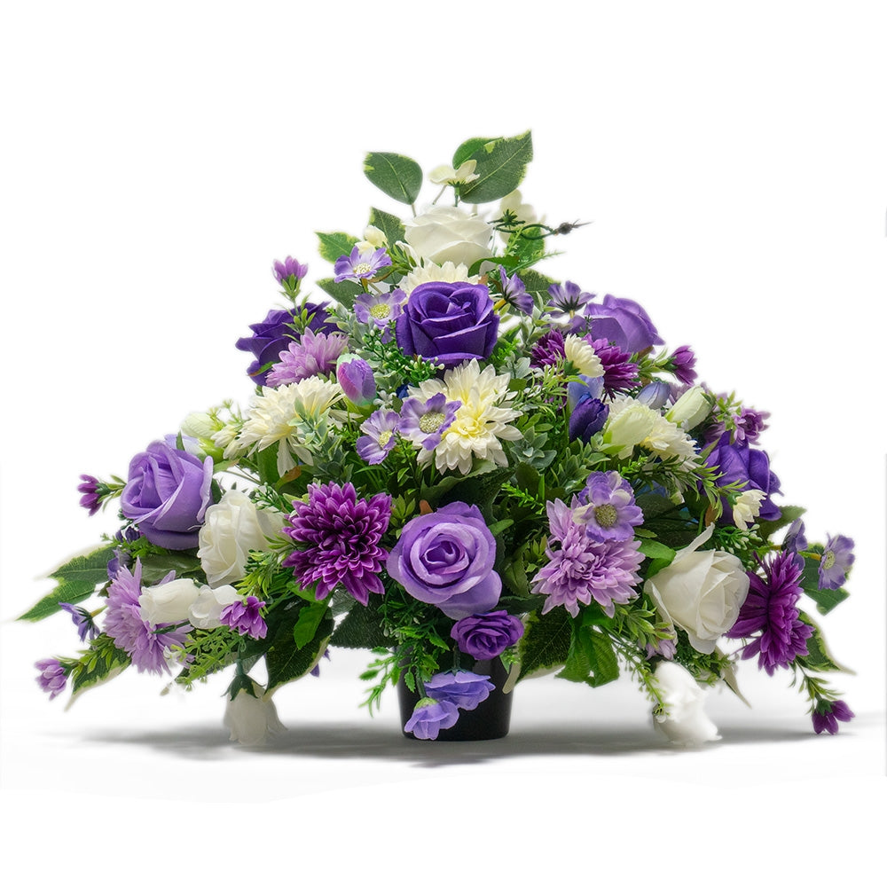 Alina large purple and white rose artificial grave flowers