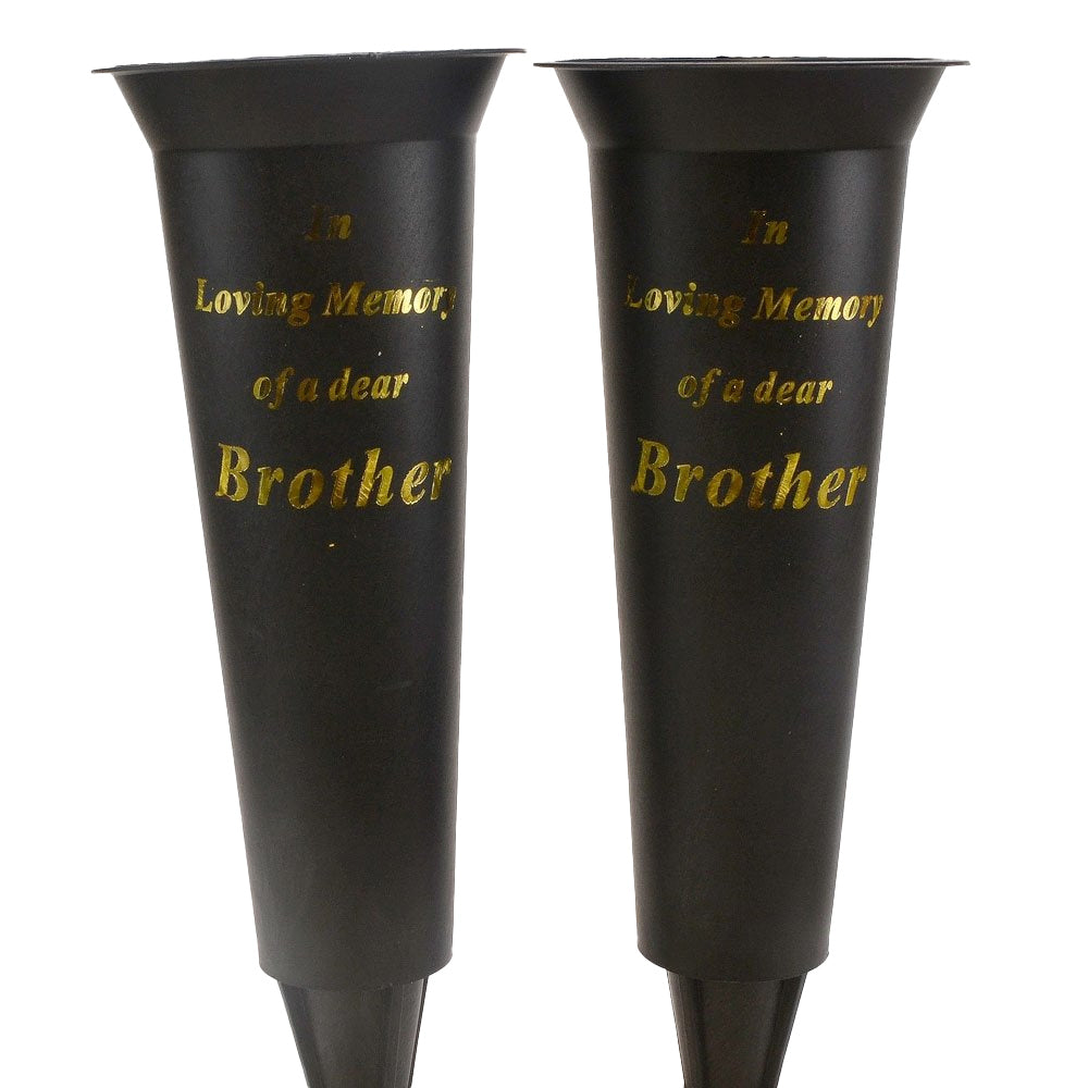 Set of 2 In Loving Memory Brother Spiked Memorial Grave Flower Vases