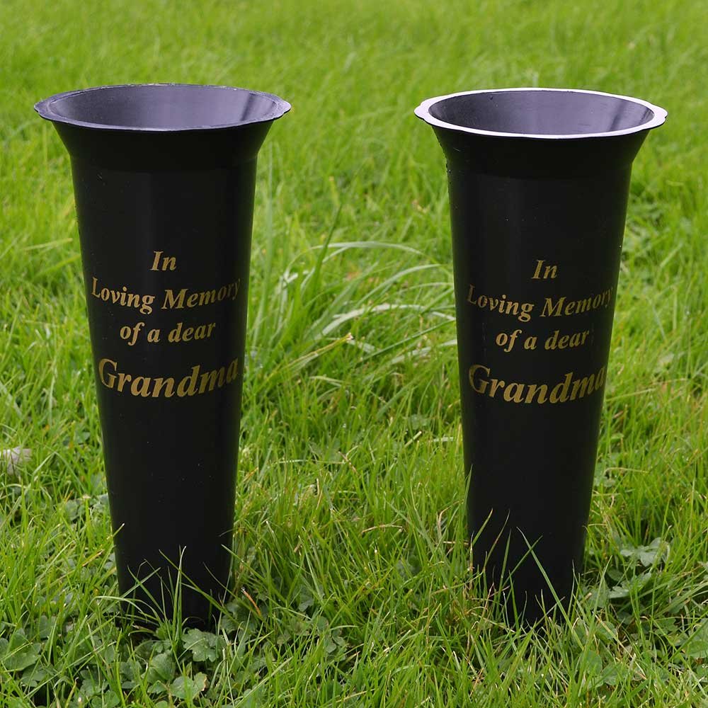 Set of 2 Grandma In Loving Memory Spiked Memorial Grave Flower Vases