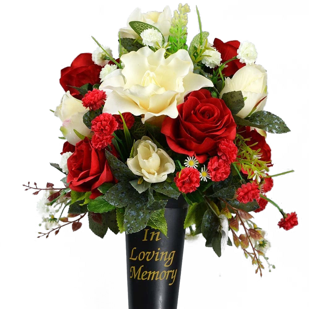 Liam red rose flowers in an In Loving Memory spike vase