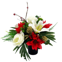 Load image into Gallery viewer, Carol Christmas Rose & Poinsettias Artificial Flower Memorial Arrangement
