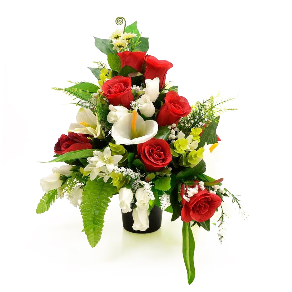 Cruz red rose and calla lily artificial grave flowers
