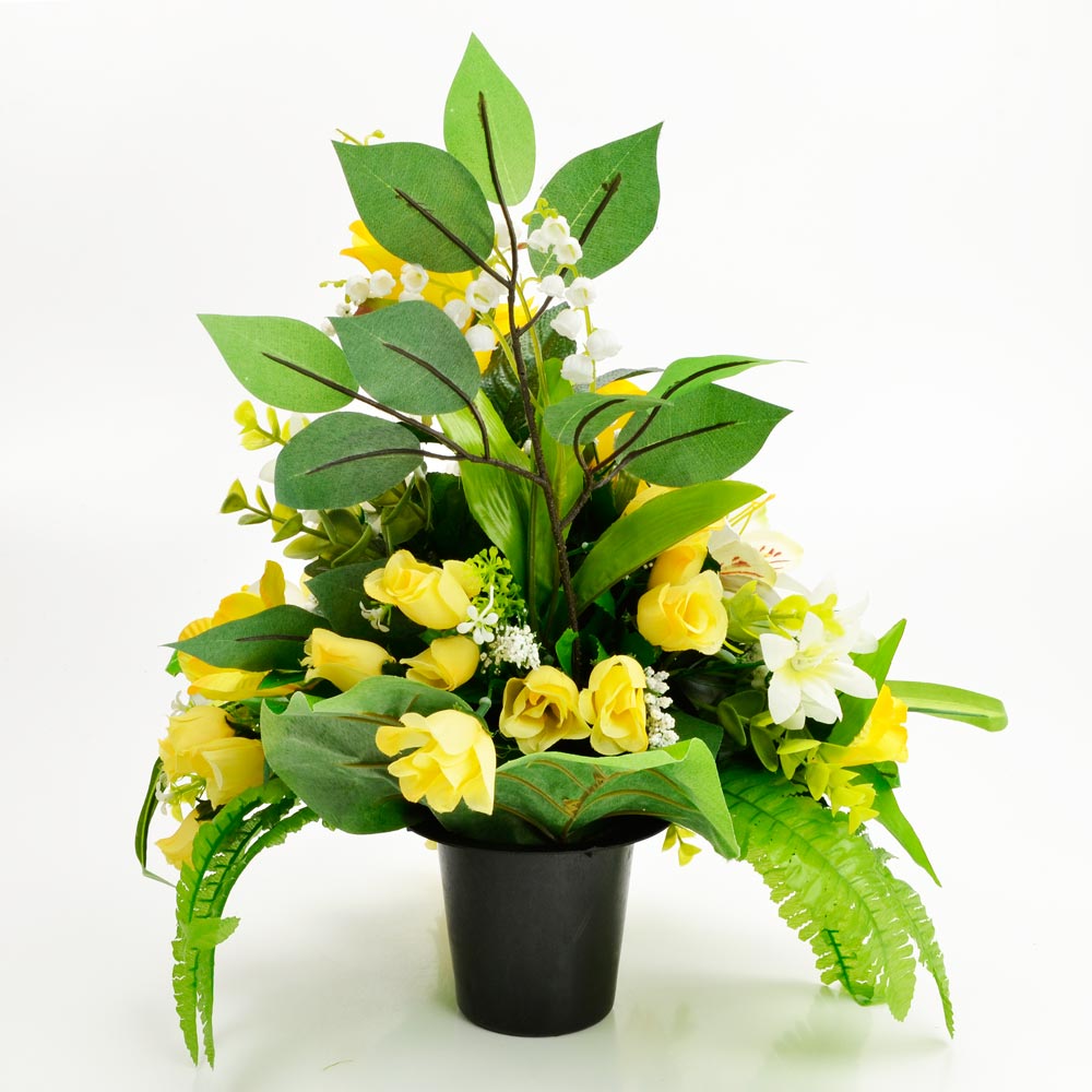 Lottie Yellow Rose Calla Lily Artificial Flower Memorial Arrangement