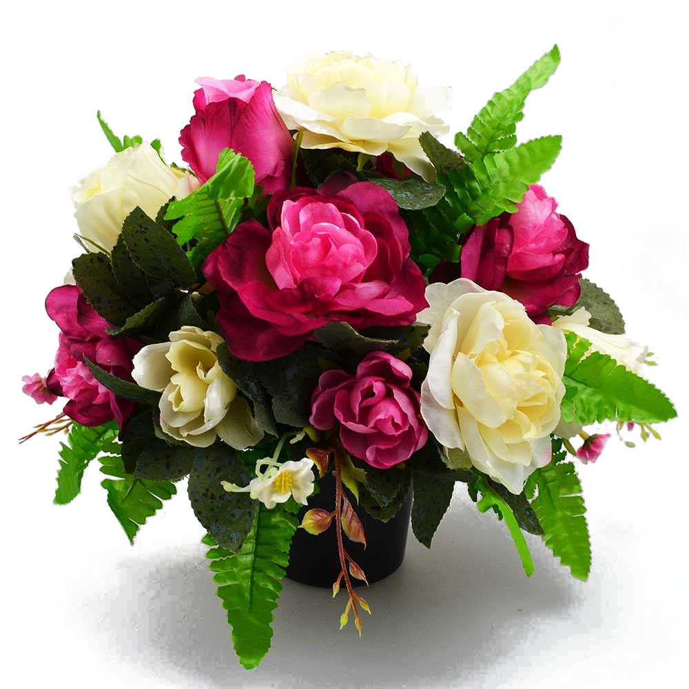 Rose pink and ivory lily artificial grave flowers front view