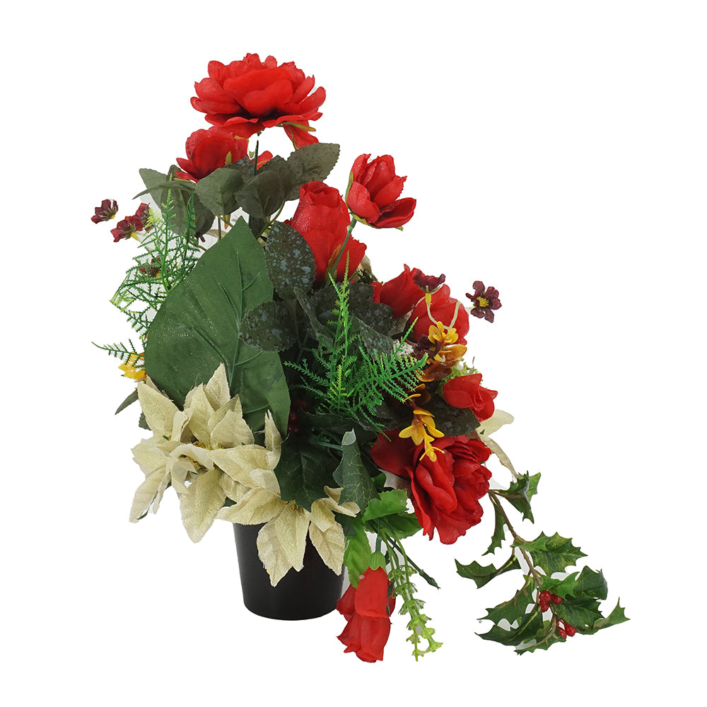 Estelle Christmas red rose and lily artificial grave flowers front view