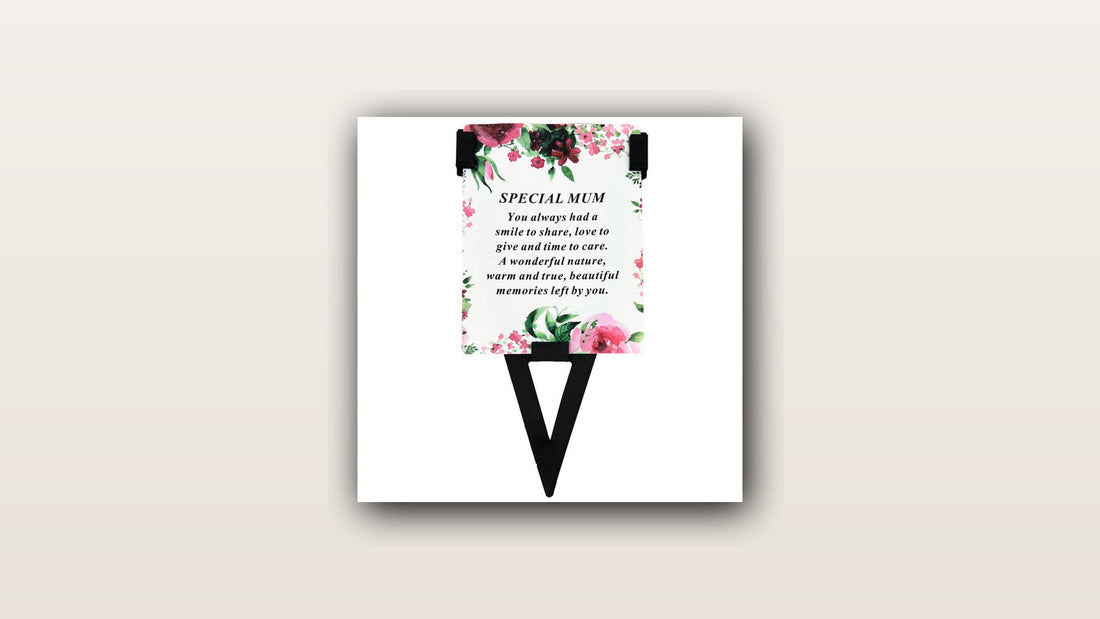 Special Mum flower memorial graveside card on a soft cream background