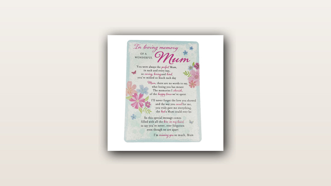Wonderful Mum memorial graveside card on a soft cream background