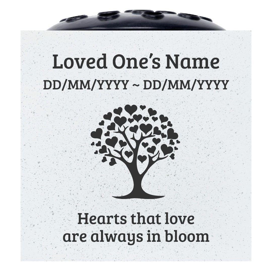 Personalised Memorial Vase - Hearts That Love Are Always in Bloom Graveside Flower Tribute