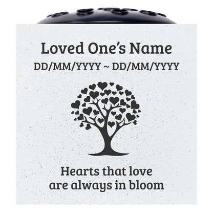 Personalised Memorial Vase - Hearts That Love Are Always in Bloom Graveside Flower Tribute