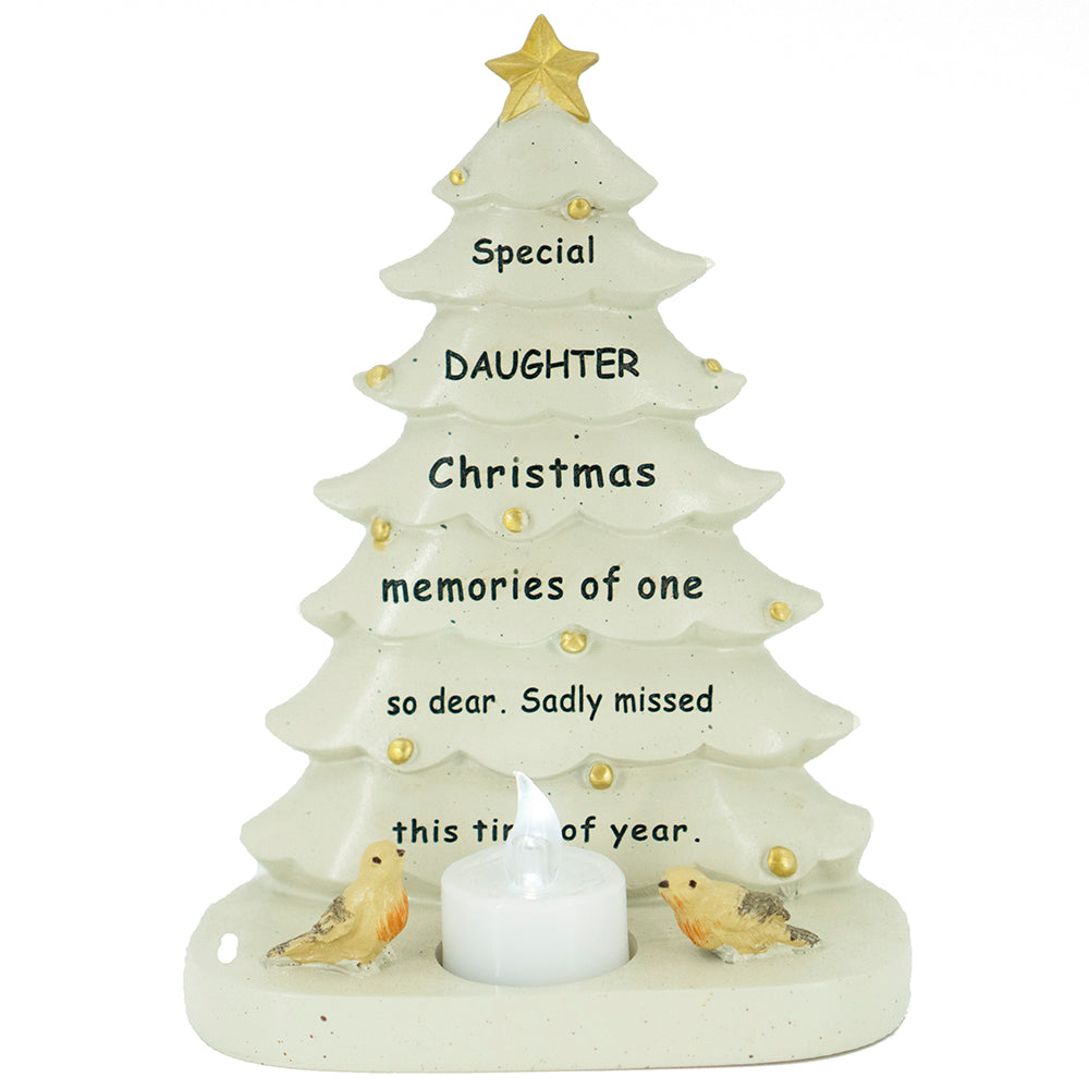 Special Daughter Christmas tree and robin LED tealight plaque