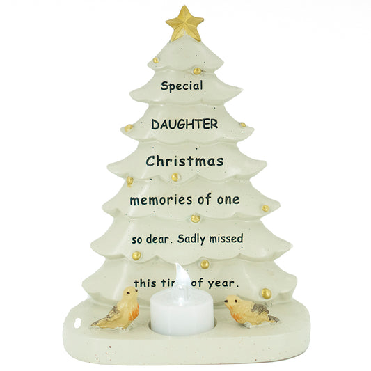 Special Daughter Christmas tree and robin LED tealight plaque