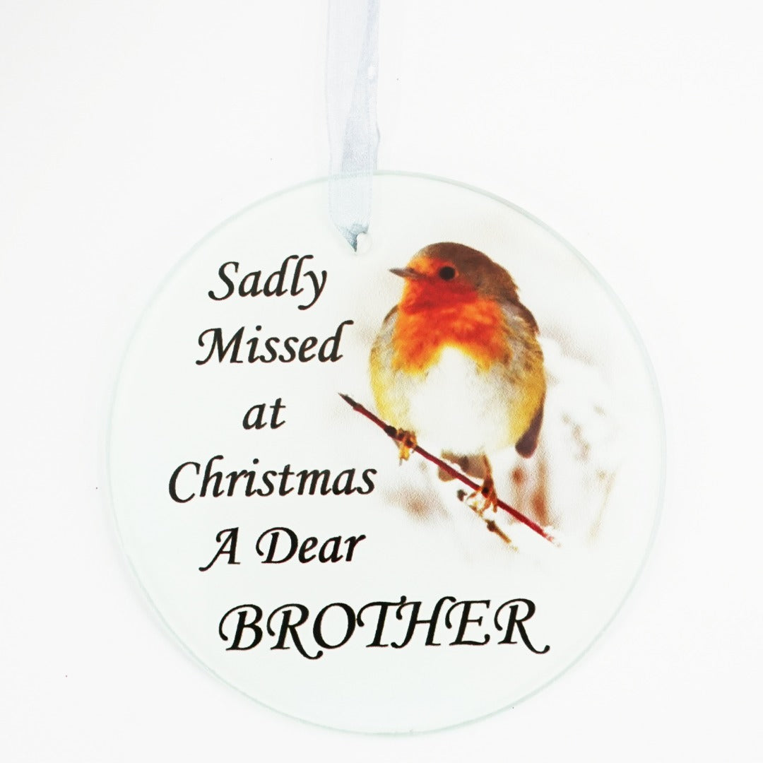 Brother Christmas robin glass memorial tree decoration