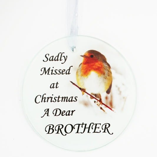 Brother Christmas robin glass memorial tree decoration
