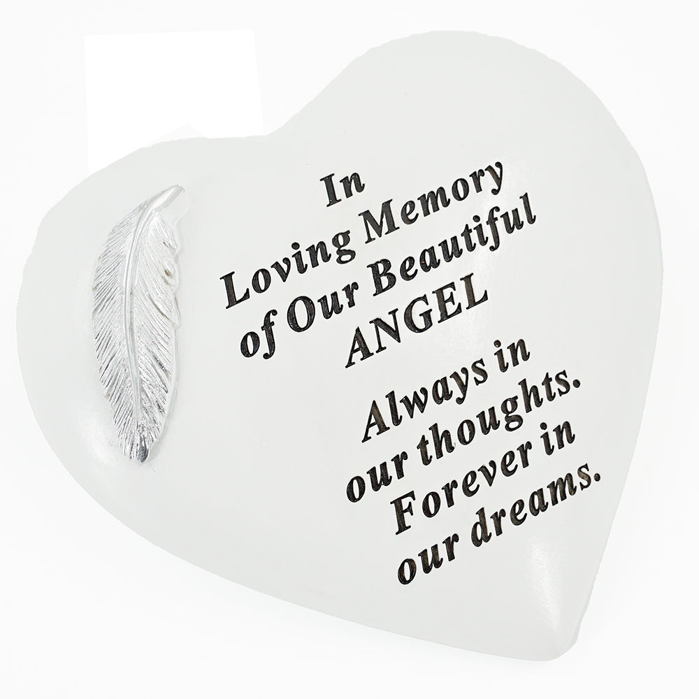 Beautiful Angel silver feather heart memorial plaque