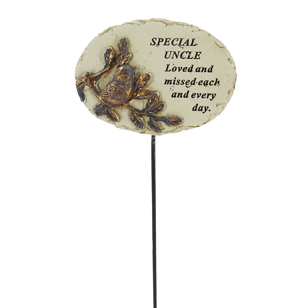 Special Uncle gold robin oval memorial tribute stick front view