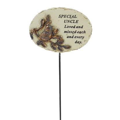 Special Uncle gold robin oval memorial tribute stick front view