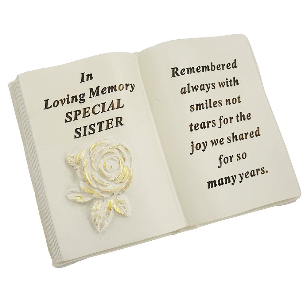 Special Sister gold brushed rose memorial book