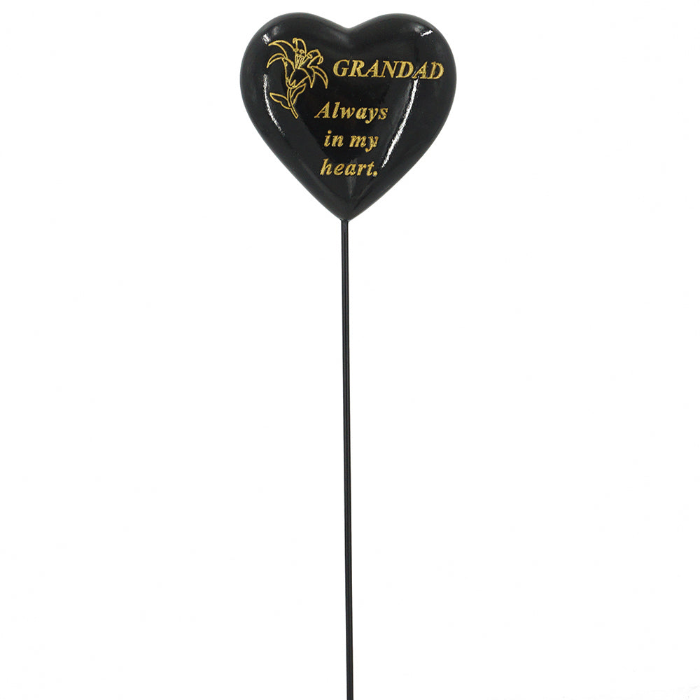 Special Grandad Black and Gold Lily Heart Memorial Tribute Stick