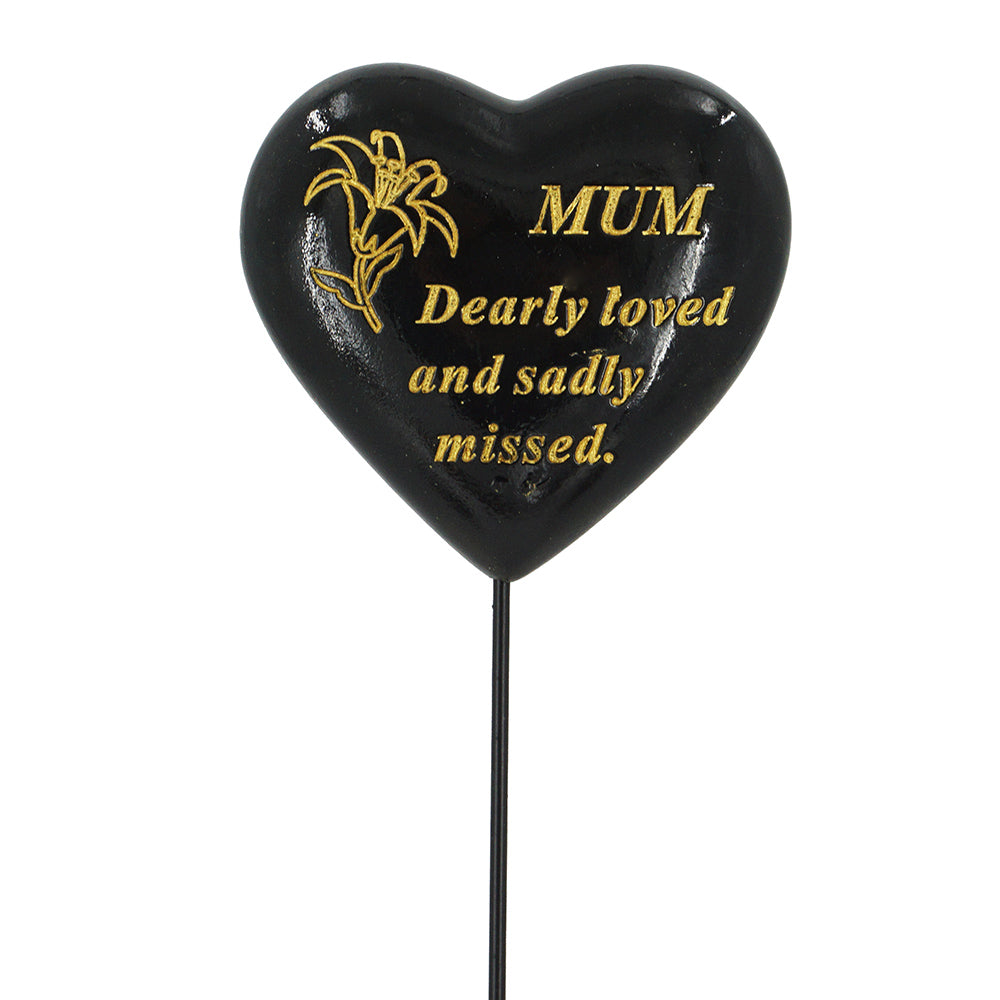Mum black and gold lily heart memorial tribute stick