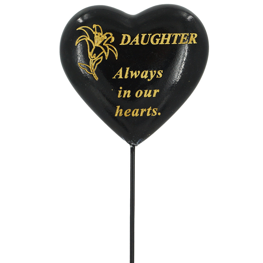 Special Daughter black and gold lily heart tribute stick