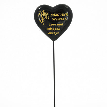 Someone Special black and gold lily heart memorial stick front view