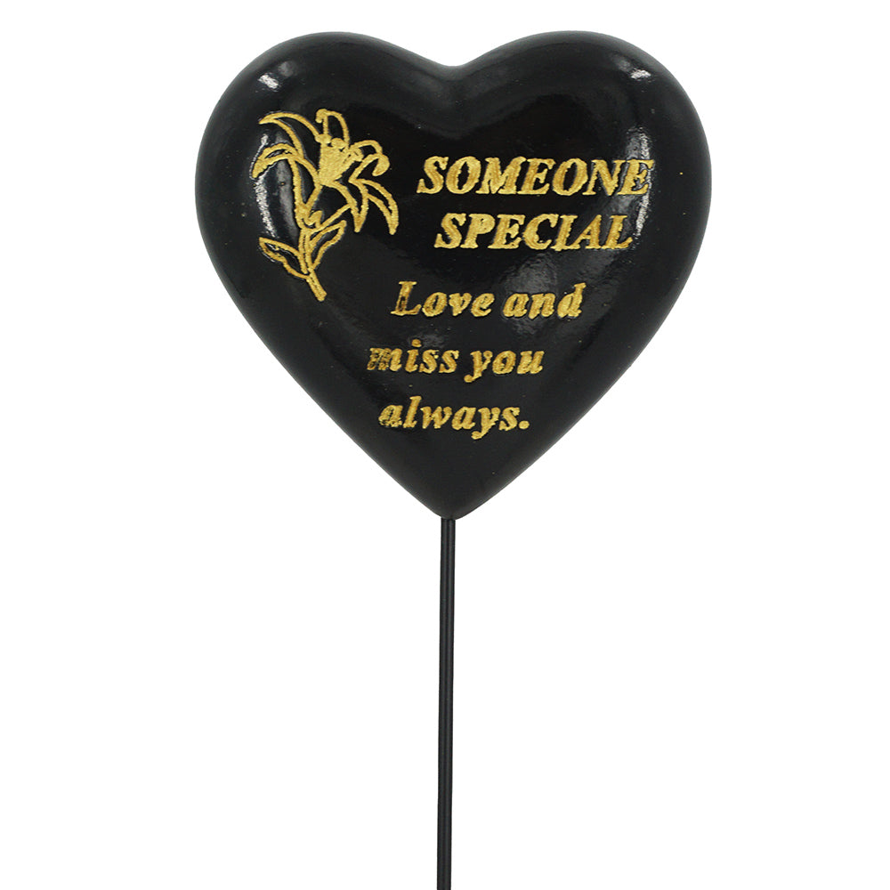 Someone Special black and gold lily heart memorial stick