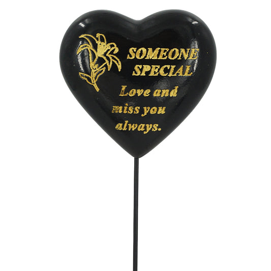 Someone Special black and gold lily heart memorial stick