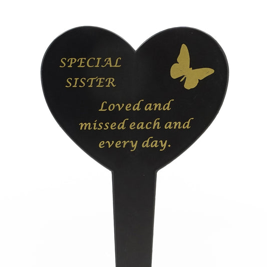 Special Sister black heart memorial ground stake