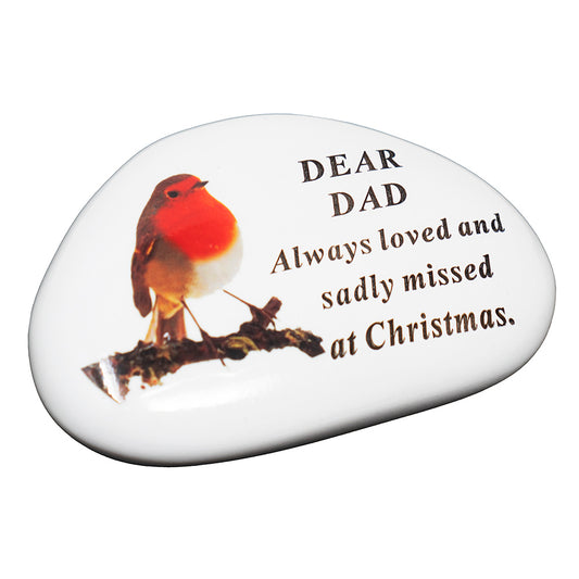Dear Dad Christmas robin white memorial stone