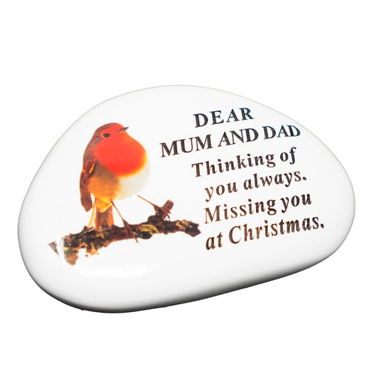 Mum and Dad Christmas Robin Memorial Stone