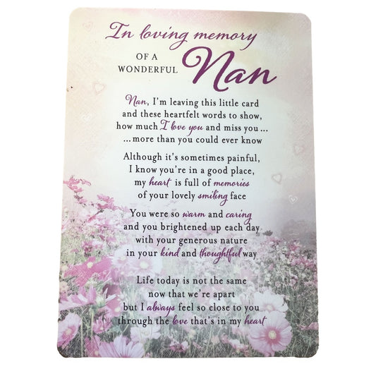 Special Nan Memorial Remembrance Verse Plastic Coated Grave Graveside Card