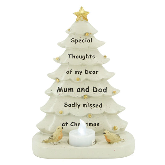 Mum and Dad Christmas tree and robin LED tealight plaque
