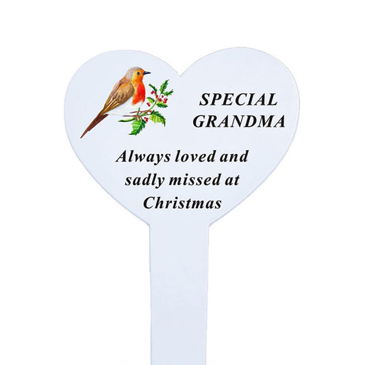 Special Grandma Christmas robin heart memorial ground stake