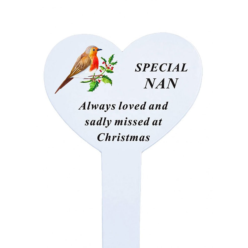 Special Nan Christmas robin heart memorial ground stake