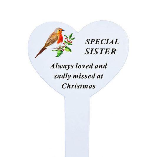 Special Sister Christmas robin heart memorial ground stake