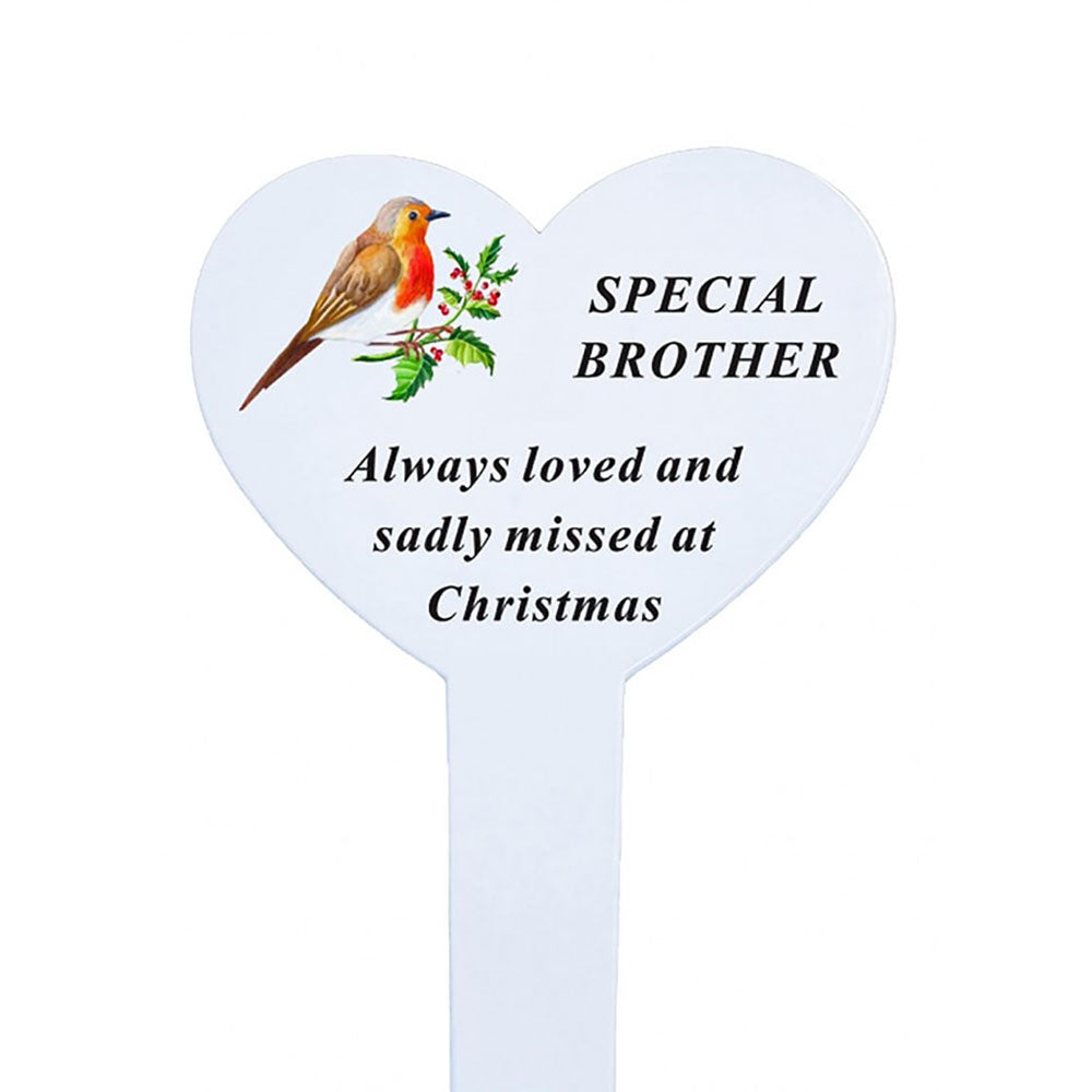 Special Brother Christmas robin heart memorial ground stake