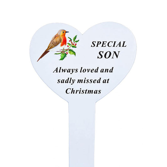 Special Son Christmas robin heart ground stake