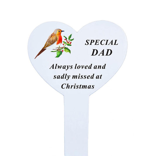 Dad Christmas Robin Memorial Heart Ground Stake