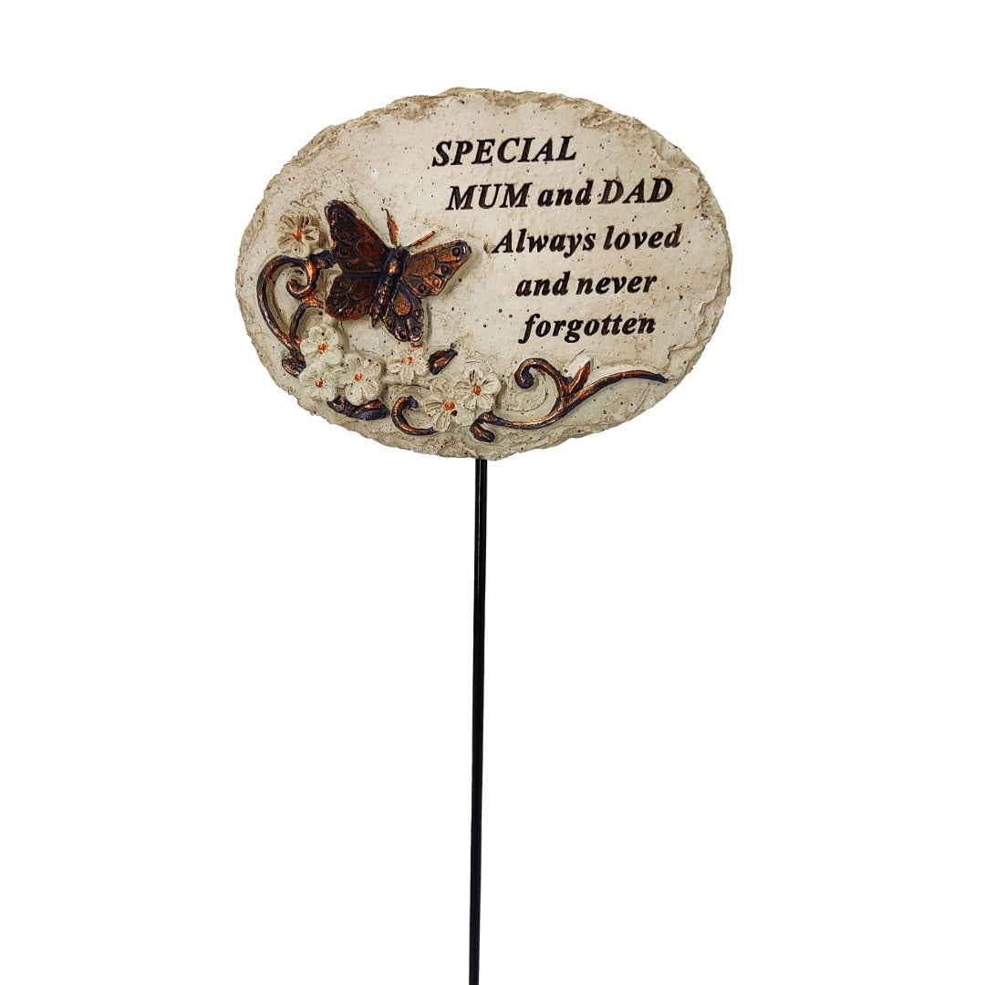 Special Mum and Dad butterfly memorial tribute stick