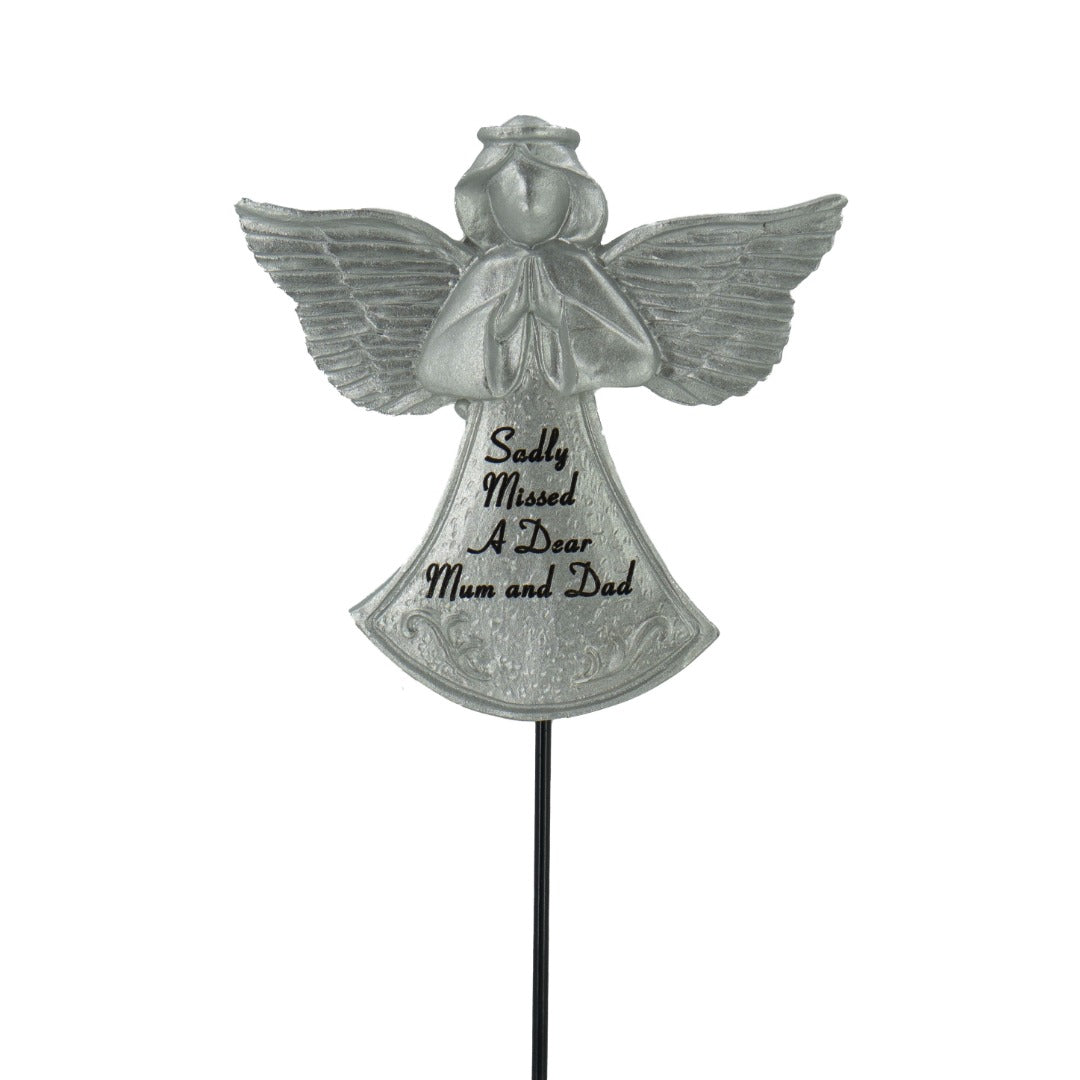 Mum and Dad Sadly Missed Silver Guardian Angel Memorial Tribute Stick