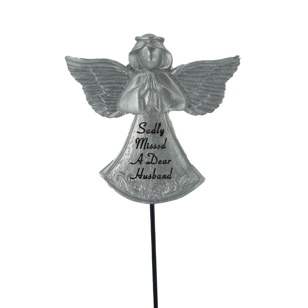 Husband silver guardian angel memorial tribute stick