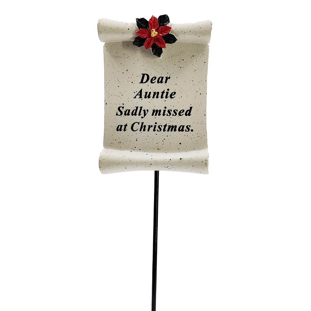 Dear Auntie Christmas poinsettia memorial stick
