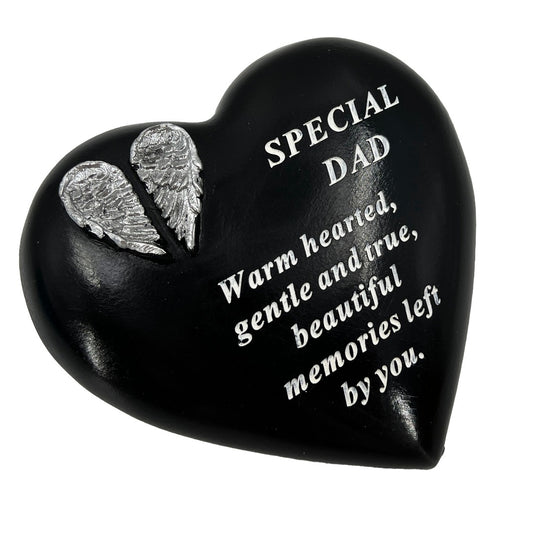 Special Dad black heart silver angel wings memorial plaque